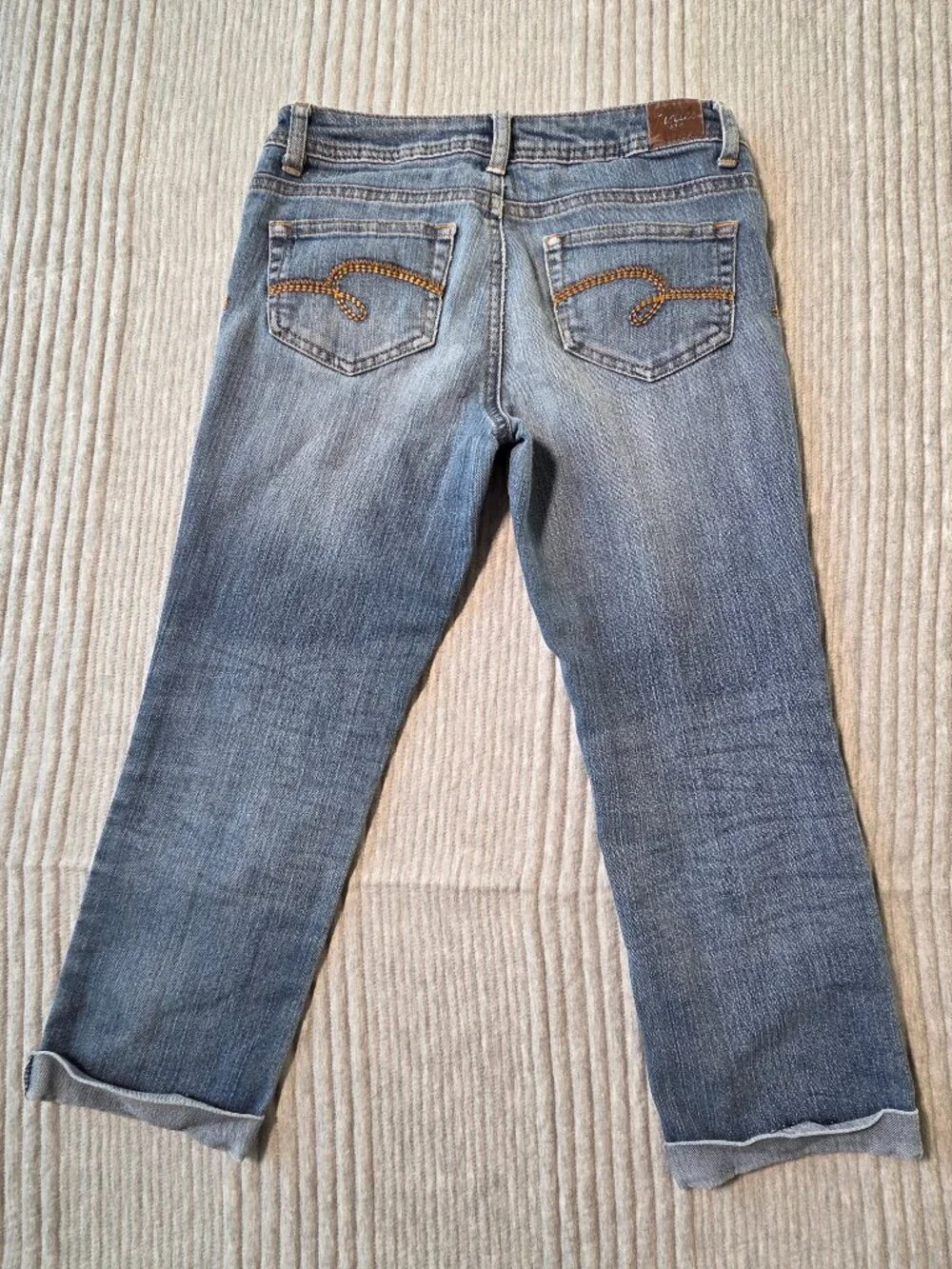 Justice Girls Size 12R Jeans Light Wash Stretch Denim Cuffed Hem